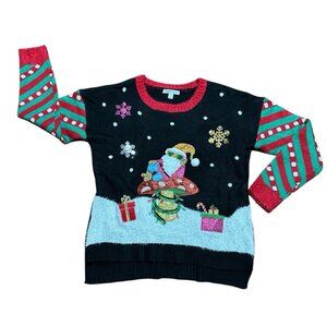 Celebrate Together Women L Ugly Christmas Sweater Santa Mushroom Sequin Crewneck